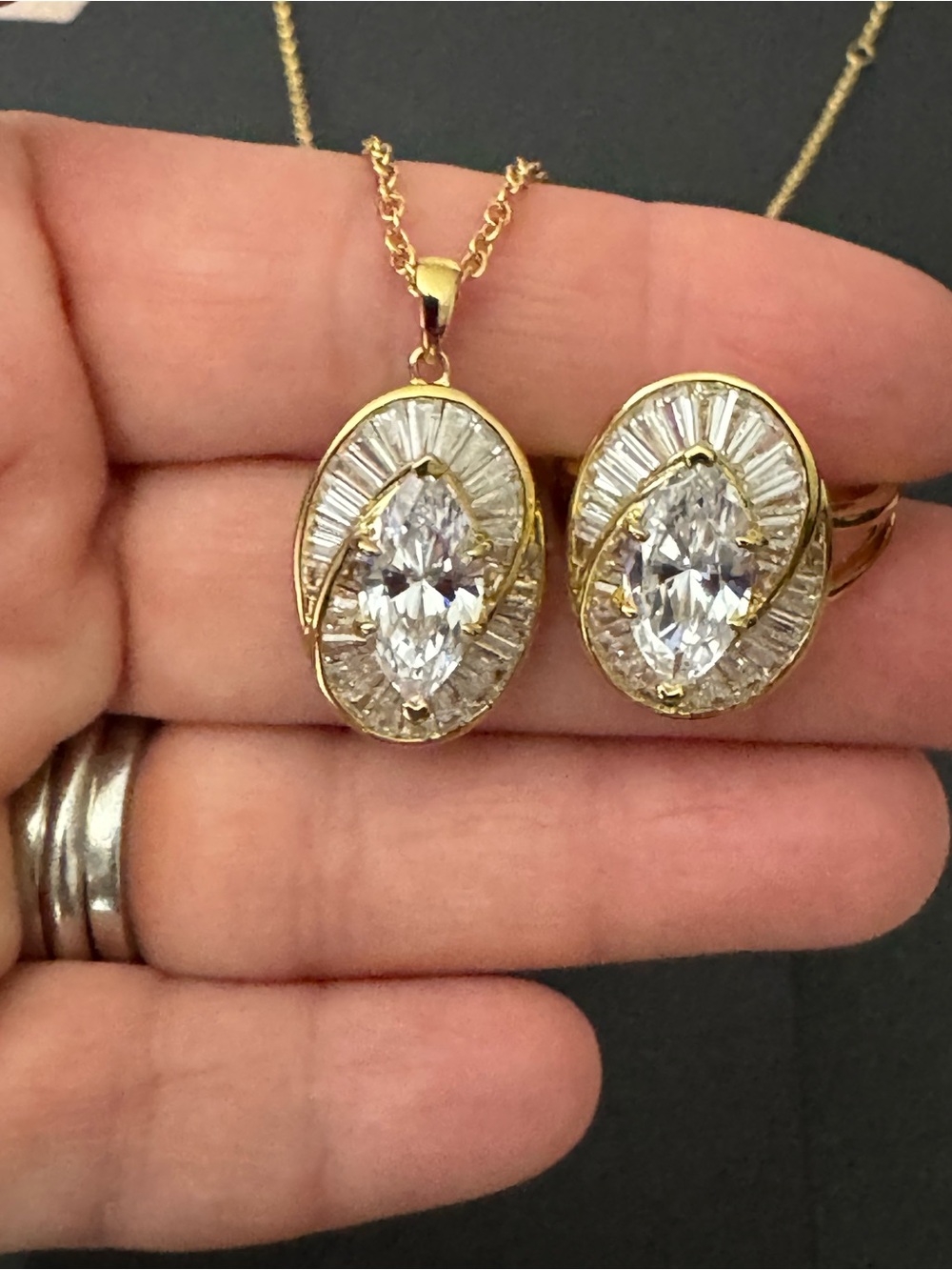Fashion Jewelry Gold-Tone Marquise Crystal Pendant and Ring Set